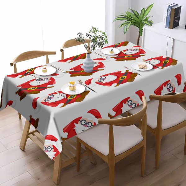 Christmas Santa Print Waterproof Oil-Proof Rectangular Tablecloth - 100% Polyester Woven Fabric, Machine-Made Heat-Resistant Dining Table Cover for Holiday Party Decor, 1pc