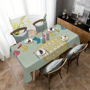 Christmas Pattern Tablecloth 1pc, Waterproof Oil-Proof Dining Table Cover, Polyester Rectangular Tablecloth for Home and Office Use, Machine Made Weave, Durable Desk Mat