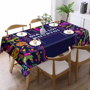 Day of the Dead Elegant Tablecloth - Waterproof, Oil-Resistant, Heat-Insulating Rectangular Polyester Cover for Dining & Coffee Tables - Perfect for Holiday Parties & Home Decor