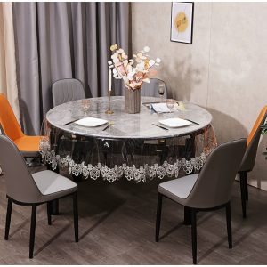 1 piece, coffee colored PVC hollow lace tablecloth, waterproof, and not easily dirty circular table cover, office desk breakfast table coffee table dressing table tabletop cover, wedding party holiday indoor and outdoor tabletop decoration.