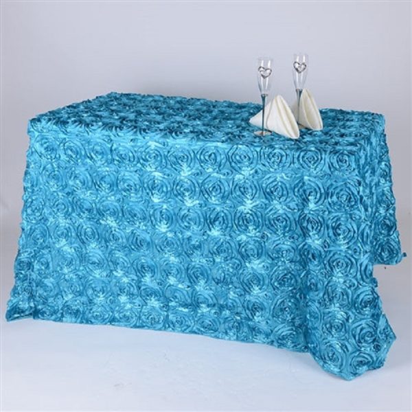 Turquoise 90 x 132 Inch Rectangular Rosette Tablecloths Fabric Table Cover for Wedding, Banquet, Restaurant and Parties