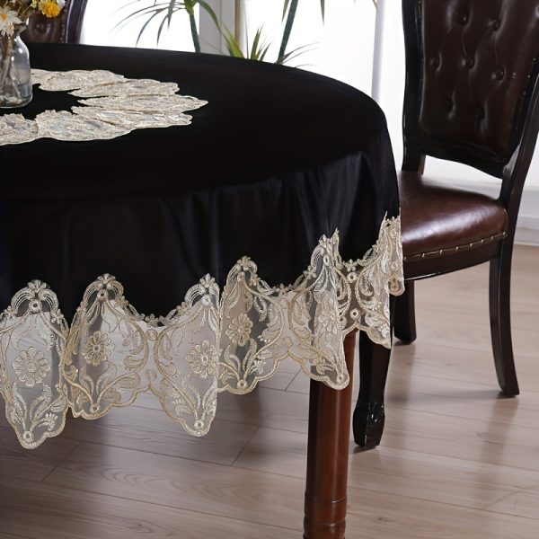 1 piece, black velvet hollowed out lace lace tablecloth, dignified and elegant circular table cover, indoor and outdoor tabletop decoration for parties, weddings, holidays, breakfast table, coffee table, tea table, office table tabletop cover.