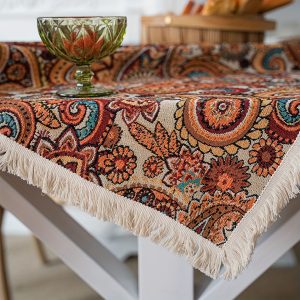 Elegant Paisley Jacquard Tablecloth With Tassels - Thick, Colorful American Style Dining Decor For Kitchen & Restaurant