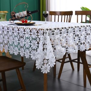 1 pc, white embroidered lace tablecloth, small chrysanthemum embroidered table coffee table tea table table cover, wedding Christmas holiday table decoration, spring and autumn table cover, outdoor picnic table cover.