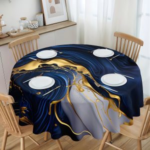 Luxury Marble Tablecloth - Waterproof, Modern Blue & Golden Design For Indoor/Outdoor Dining, Perfect For Holiday Parties & Picnics